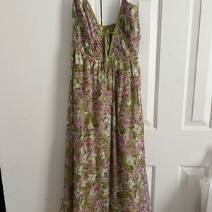 En Saison Pink and Green Floral Midi Dress